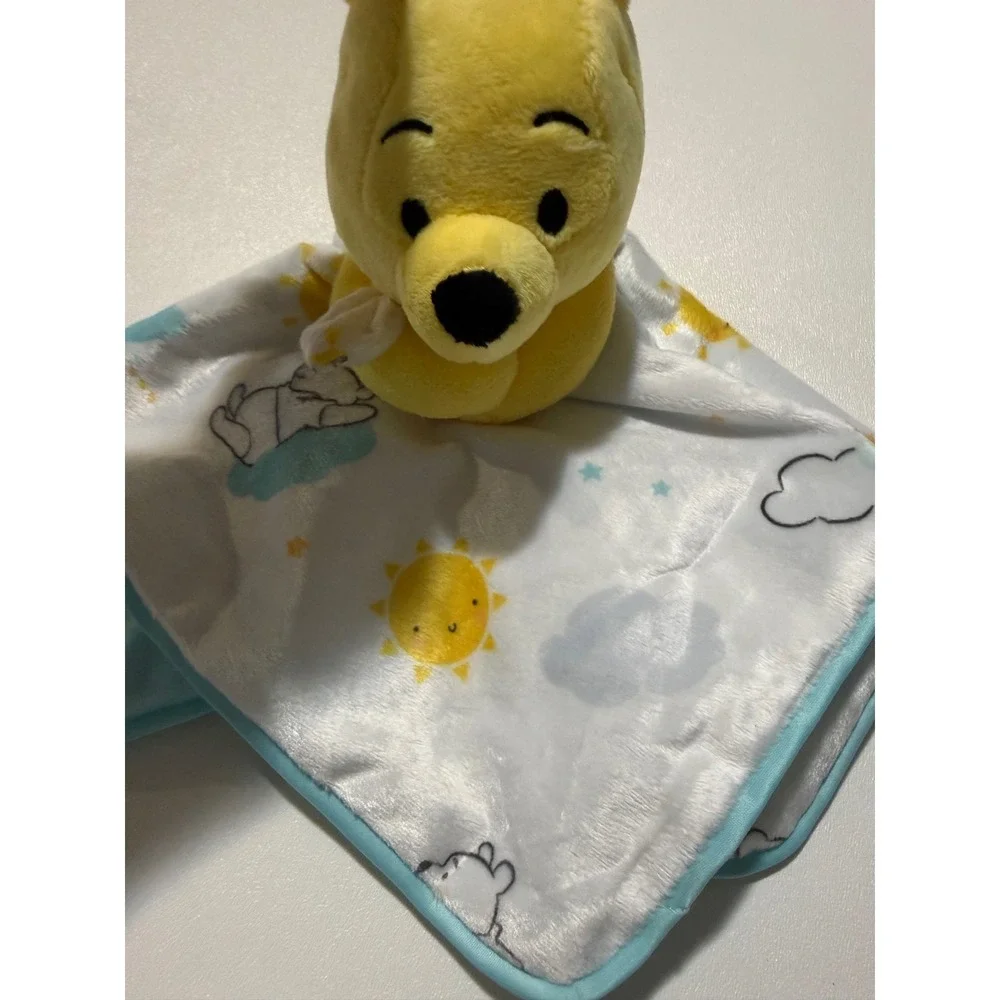 Disney Winnie the Pooh Baby‎ Security Blanket Lovey Blue White Sun Cloud Plush
